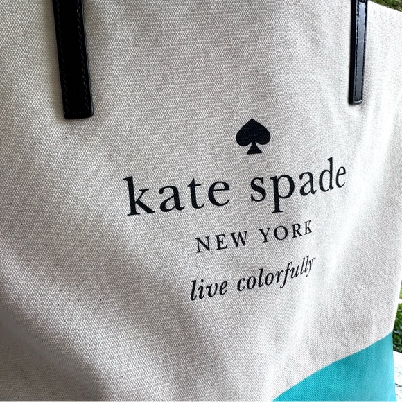 kate spade Large Bon Shopper Colorblock Basin Tote Coated Canvas Leather Straps - Picture 4 of 10
